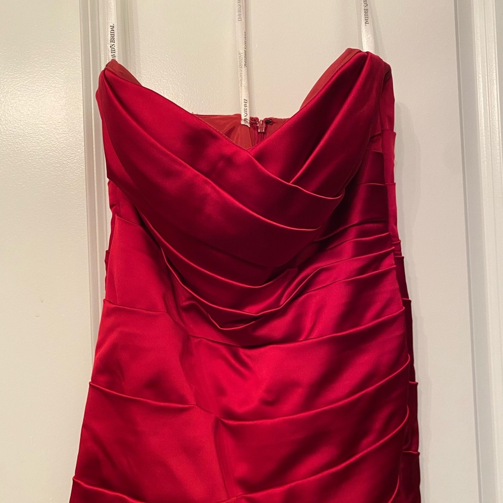 David's Bridal Vibrant Red Strapless Dress